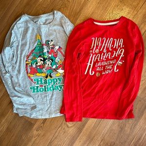 Lot of 2 Girls Holiday Long Sleeve Tees Size Medium